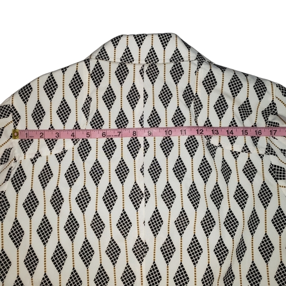 Relativity Geometric Diamond Argyle Print Rain Coat Sz Large Pockets Long Jacket - Picture 10 of 13